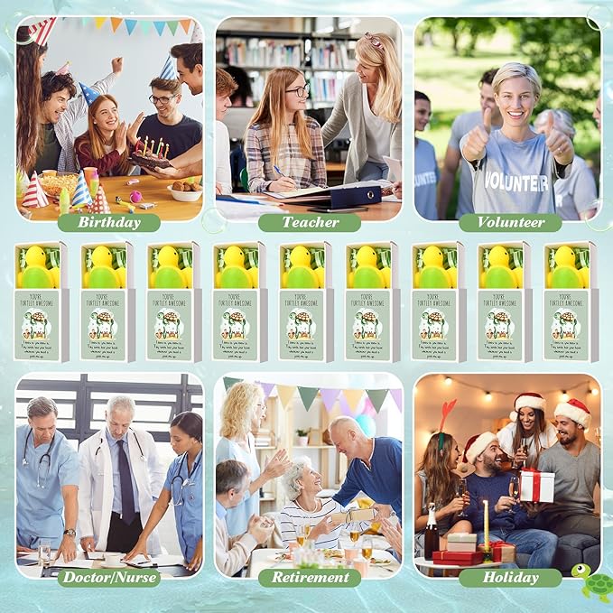 Wettarn 24 Sets Appreciation Gifts Turtle Stress Balls with Support Gift Boxes You Are Awesome Inspirational Party Favors for Employee Coworker Friend Office Positive Stress Relief Toys