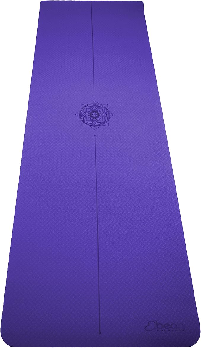 Bean Products SuperLite TPE Yoga Mat | Centering Mandala Design | Extra-long | Non-skid, Slip Resistant | Earth-friendly exercise gym mat | (6mm thick x 24” wide x 72” long)