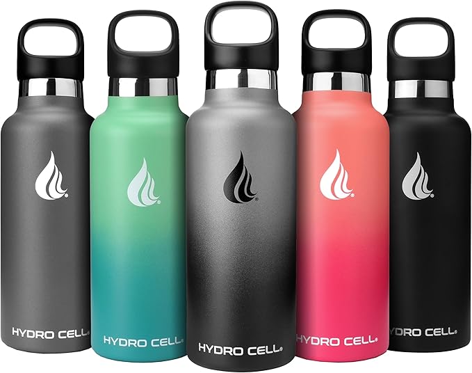 HYDRO CELL Stainless Steel Water Bottle with Straw & 2 Standard Mouth Lids (32oz 24oz 20oz 16oz) Keeps Liquids Hot or Cold w/Double Wall Vacuum Insulated Leak Proof Sport Design (Graphite/Black 20oz)
