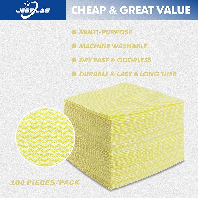 JEBBLAS Reusable Cleaning Cloths Handi Wipes Reusable Cloths Dry Cleaning Cloths Dish Towel Dish Cloths Handy Cleaning Wipes,Pack of 100, Yellow