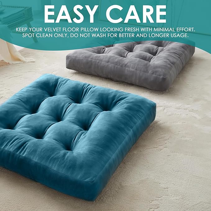 NEST & LOOM Floor Cushions - Large Square Tufted Floor Pillow, Meditation Cushion, Floor Chair Pillow for Seating & Lounging - Soft & Supportive, Brown - 21.65" x 21.65"