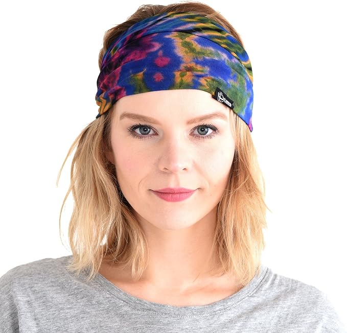 CHARM Tie-Dye Womens & Mens Workout Headband, Hand-dyed Elastic Hippie Tie Sweatband for Sports & Fashion