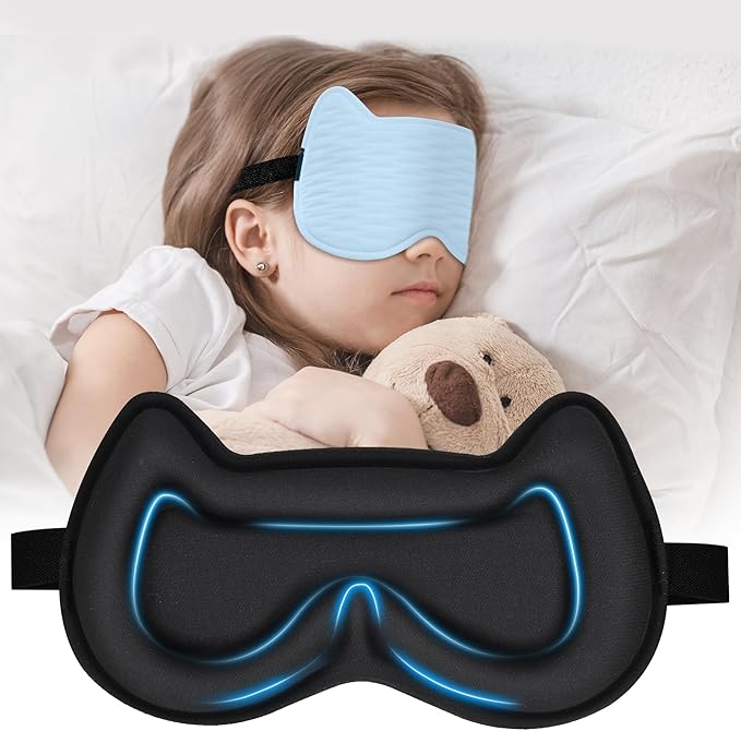 3D Kids Sleep Eye Mask: 3D Contoured Cup Sleeping Masks, Blindfold Sleep Eye Cover with Adjustable Strap, Memory Foam Lightweight Night Eyeshade for Boys Girls Teens (Blue)