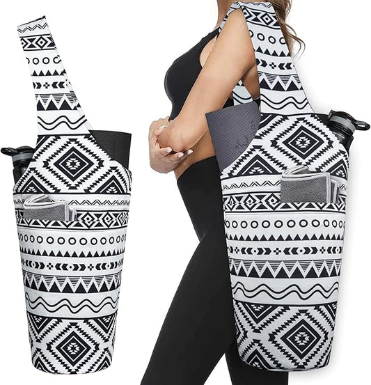 Fashion Printed Yoga Mat Bag with Large Side Pocket & Zipper Pocket Long Tote Yoga Bag Fit Most Size Mats - Holds More Yoga Accessories