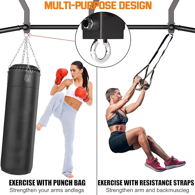 Pull Up Bar Ceiling Mount, 600LBS Heavy Duty Multi Grip Chin Up Bar, 24"/16" Rafter PullUp Bar, Ceiling Beam for Gym/Garage/Basement with Ball Finger & Round Anchors, Easy to Install