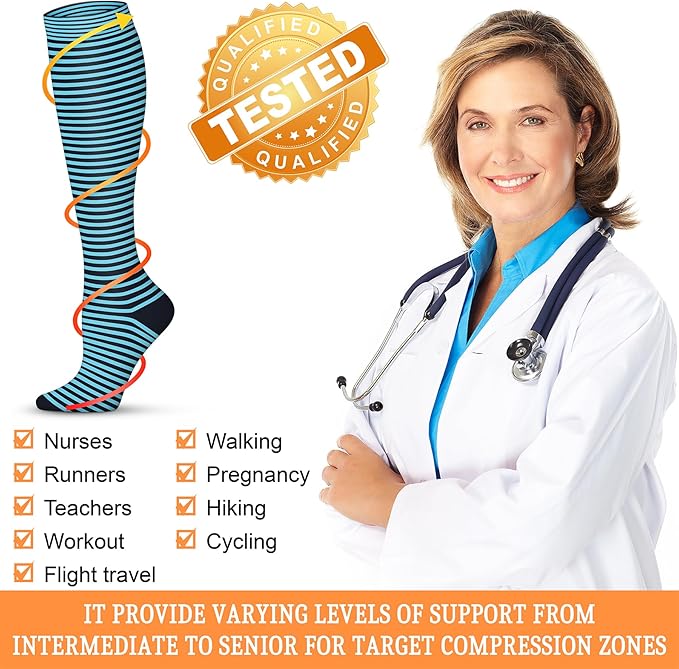 Compression Socks for Women & Men 15-20 mmHg, Best for Medical, Nursing, Running, Athletic, Varicose Veins, Travel