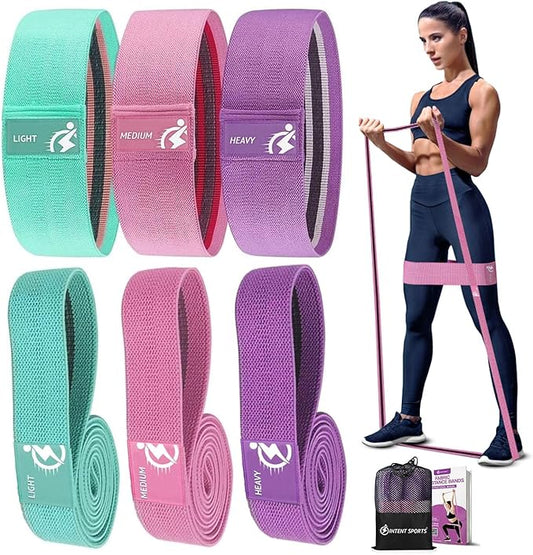 Fabric Resistance Bands for Working Out, 6pcs Band Set, 3pcs Non-Slip Booty Bands 3pcs Loop Exercise Bands for Leg, Glutes, Hip Elastic Bands for Gym, Home Fitness, Pilates, Yoga for Women and Men