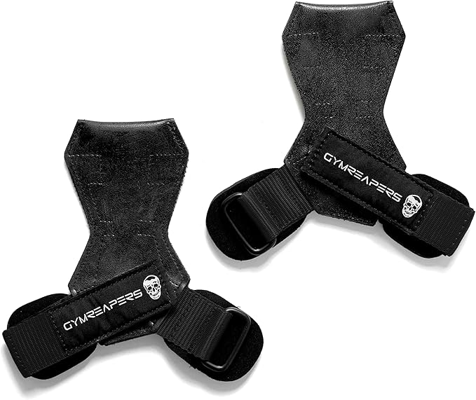 Gymreapers Weight Lifting Grips (Pair) for Heavy Powerlifting, Deadlifts, Rows, Pull Ups, with Neoprene Padded Wrist Wraps Support and Strong Rubber Gloves or Straps for Bodybuilding
