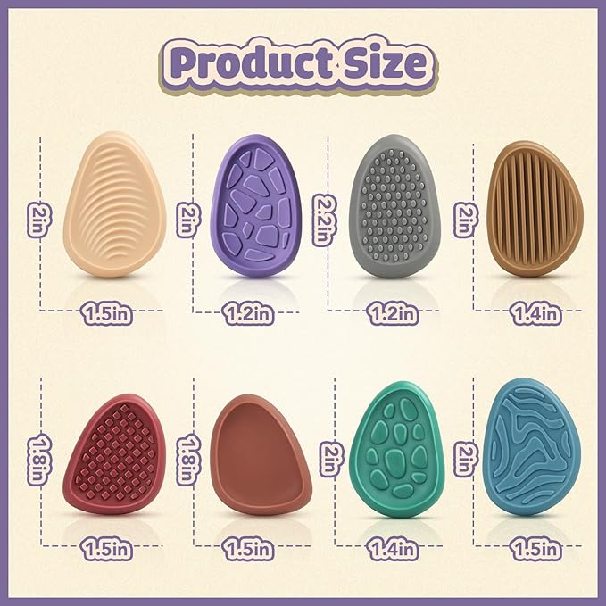 Fidget Toys Adults Sensory Stone: 8 Pack Texture Worry Stone for Kids Calming - Sensory Autism Toys for Anxiety Relief - Quiet Small Fidgets for Classroom Prizes