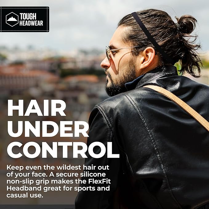 Tough Headwear Thin Elastic Headbands for Men - Sports Hair Head Band for Women & Men - Non Slip Mens Workout Headband - Running or Soccer Headband - 6-Pack