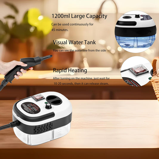 Steam Cleaner Handheld, Portable Steamer Cleaner, 9pcs Fast Heating, 2500W Steamer for Home, Kitchen, Car Details, Window, Grout, Toilet.