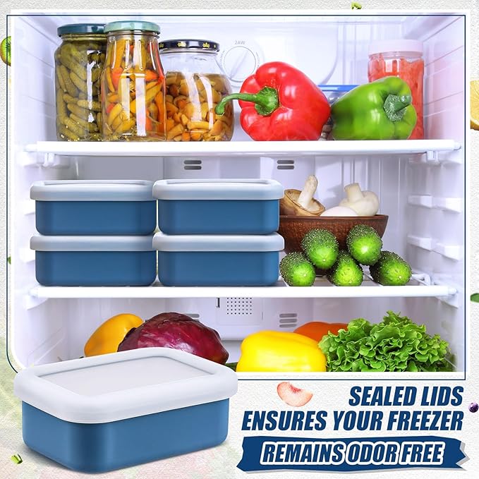 Nuogo 8 Pcs 1 Cup Silicone Freezer Containers with Lid Soup Freezer Molds Silicone Soup Containers Rectangle Trays Reusable Food Preserving Tray Ice Trays for Soups Sauces Stews(Dark Blue)