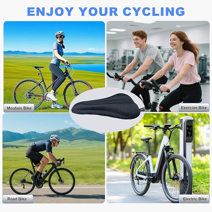 Bike Seat Cushion - Bike Seat Cover for Men & Women Comfort, Bike Cushion for Narrow Bike Seat, BMX, MTB & Road, Bicycle Seat Cushion Fit for Peloton, Spin and Stationary Bike, Indoor Outdoor Cycling