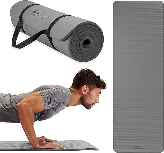 Gaiam Essentials Thick and Thin Yoga Mat Fitness & Exercise Mat with Easy-Cinch Carrier Strap