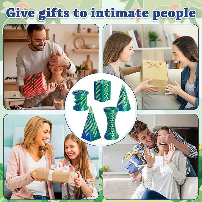 5 Packs Impossible Cone Fidget Toy, 3D Printed Spiral Cone Fidget Toy for Anxiety Relaxing, Impossible Pyramid Passthrough Birthday Party Gift for Adults & Kids Desk Decor(Blue Green+Yellow Green)