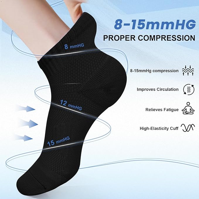DHSO 7 Pairs Cushioned Ankle Compression Socks for Women Plantar Fasciitis Running Wicking Socks with Arch Support