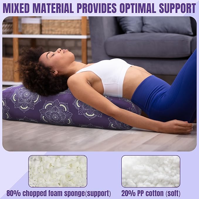 MABOZOO Yoga Bolster Pillow, Rectangular Yoga Bolster for Restorative & Meditation, Professional Meditation Cushion with Carry Handle
