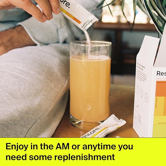 Electrolyte Powder Packets - Workout Recovery & Hydration Drink Mix with Liposomal Glutathione, Vitamin C & Methylated B Vitamins - Mango Lemonade (14 Sticks)