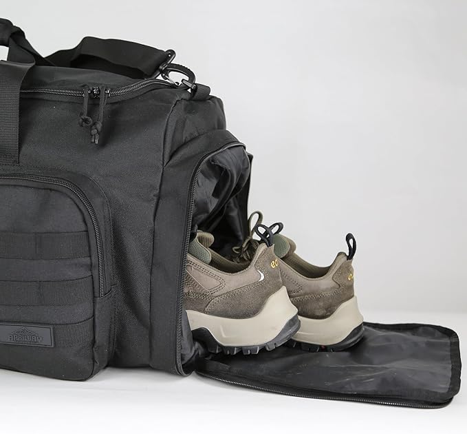 Duffel Bag – Heavy Duty Tactical Gym Bag for Men, Splashwater-Proof Weekender Travel Bag for Basketball, Football, Soccer, Hiking, and Hunting (Black)