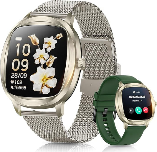 Women's 2pc Band Sports Watch/Smart Watch 1.72" Fitness Tracker with Heart Rate Monitor, 100+ Sports Modes, Sleep Tracking, 7-Day Battery, IP68 Waterproof (Champagne Gold)