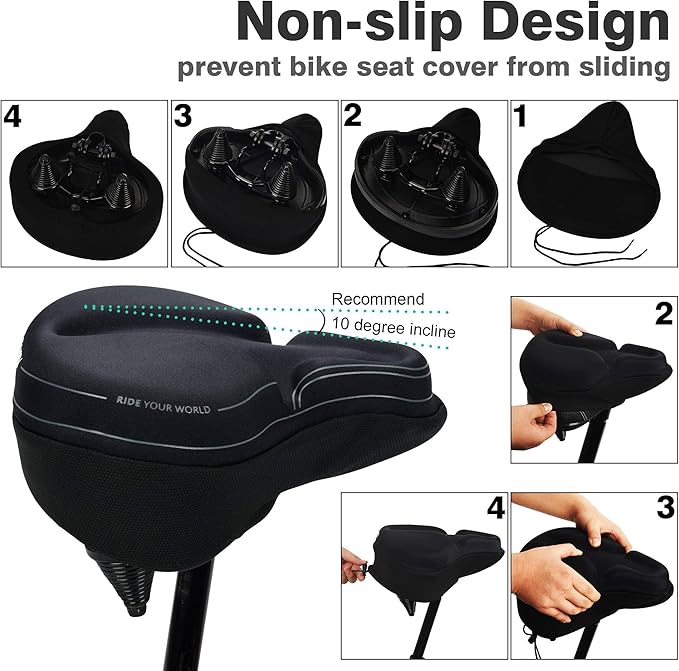 DAWAY Comfortable Bike Seat Cover - C3 Soft Gel & Memory Foam Padded Bike Seat Cushion for Women Men Seniors, Comfort, Fits for Peloton, Stationary, Exercise, Mountain and Cruiser Bicycle Saddles