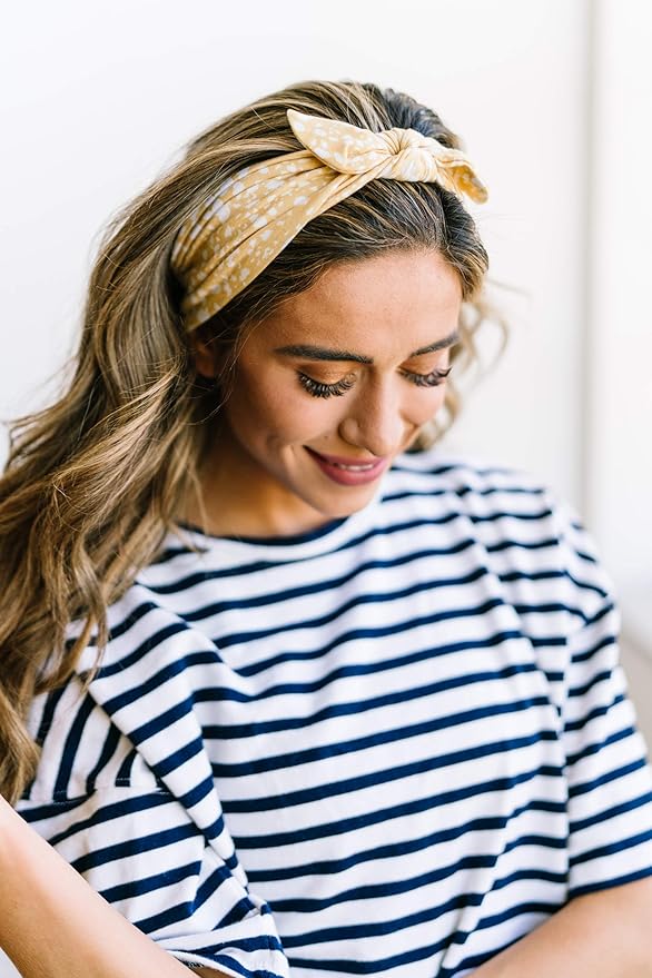 Maven Thread Women's Bow Workout Headbands – 2-Pack Non-Slip, Sweat-Wicking Hairbands for Exercise and Yoga – Yellow & Blue (Sunny Collection)