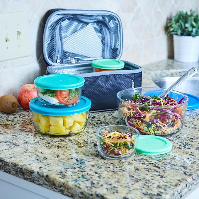 Anchor Hocking 26 Piece Glass Storage Containers with Lids (13 Glass Food Storage Containers & 13 Mixed Blue SnugFit Lids)