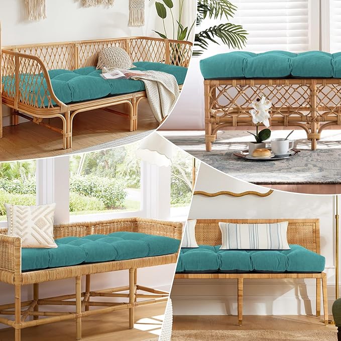 Bench Cushion 45 Inch - Chenille, High-Density Memory Foam, Non-Slip Bottom, Soft Durable Indoor Tufted Long Seat Cushion for Window Garden Furniture (Pastel Turquoise, 45x18x4 Inch)