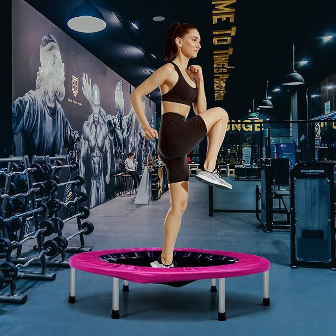 GYMAX Rebounder Trampoline for Adults, Mini Exercise Trampoline with Safety Pad, Foldable Rebounding Fitness Trampoline for Indoor/Outdoor, Small Workout Trampoline for Adults (Blue)