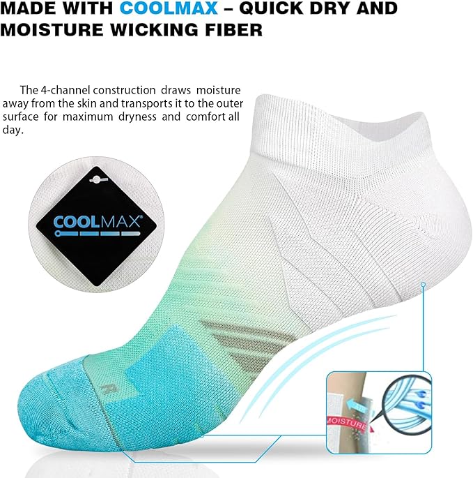 Hylaea No Show Running Athletic Anti-Blister Wicking Coolmax Socks, Seamless Anti-odor