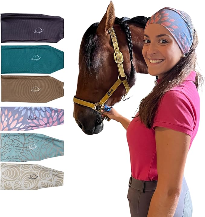 Equestrian Headbands Designed to Wick Moisture and Protect Hair Under Helmets, for Horseback Riding, Biking, and Securing Ear Buds