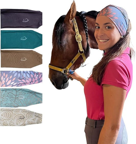 Equestrian Headbands Designed to Wick Moisture and Protect Hair Under Helmets, for Horseback Riding, Biking, and Securing Ear Buds