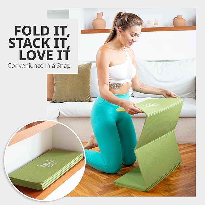 Foldable Yoga Mat + Carry Bag, 6mm 7-fold Workout Mat, Easy to Store, Anti-Slip Folding Exercise Mat for Yoga, Pilates, Home Workouts, and Floor Exercises