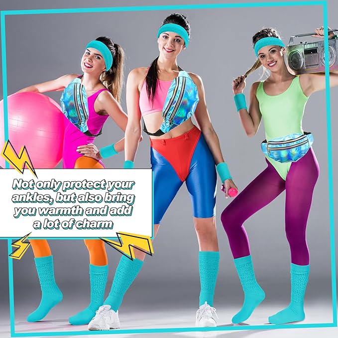 Tarpop 80s Neon Women Slouch Socks 90s Headbands Wristbands Fanny Pack Leg Warmers Sweatbands Waist Bag Women Party Costume