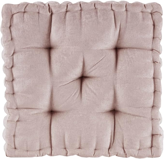 Intelligent Design Azza Floor Pillow, Large Cushions Sitting for Adults, Floor Pillow for Meditation or Yoga, Lustrous Chenille Tufted with Scalloped Edges for Bench/Chair Cushion, 20"x20"x5" Blush