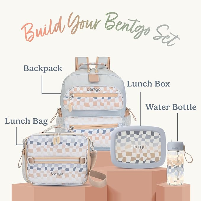Bentgo Kids Lunch Bag (Whimsy & Wonder Collection) - Durable, Double-Insulated Lunch Bag for Kids 3+; Holds Lunch Box/Water Bottle/Snacks; Water-Resistant Fabric & Zip Pockets (Checker Gradient)