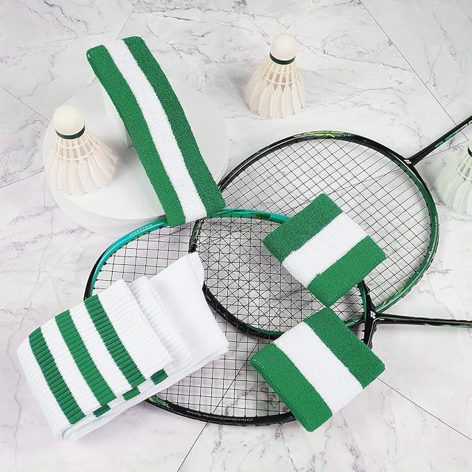 ONUPGO 5 Pieces Sweatbands Striped Socks Set Sports Headband Wristbands High Tube Socks 80s Accessories Costumes