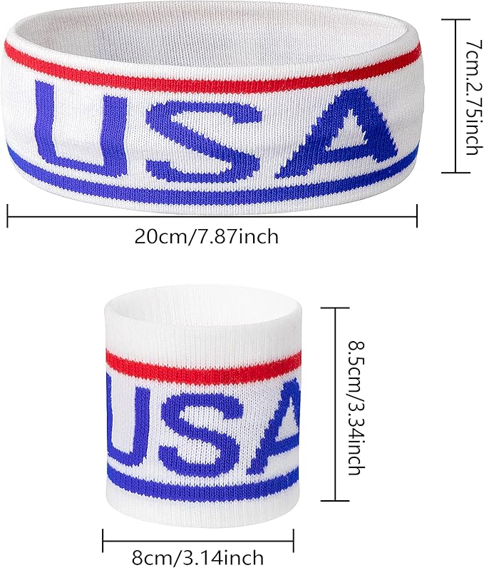 American Flag Sports Headband and Wristband- Striped Sweatband Set for Basketball, Football, Running, Gym, Exercise