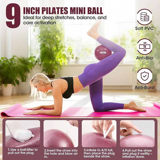 Pilates Ring Set - 14" Magic Circle with Yoga Ball & Resistance Bands – Home Workout Equipment for Women, Toning & Core Sculpting Essentials Kit