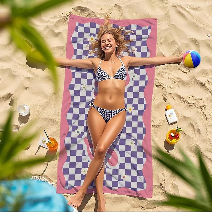 JML Personalized Beach Towel with Name, Custom Flower Beach Towel, Customized Microfiber Pool Towel, Quick Dry & Absorbent Swim Towel for Adult,Anniversary, Birthday, Summer Holiday,Vacation
