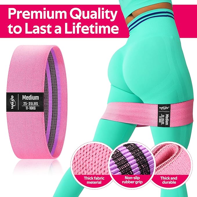 WALITO Resistance Bands for Working Out, Fabric Exercise Bands for Legs and Butt, Workout Bands for Women and Men, Booty Band for Yoga Starter Set, Pilates, Rehab, Fitness and Home Workout