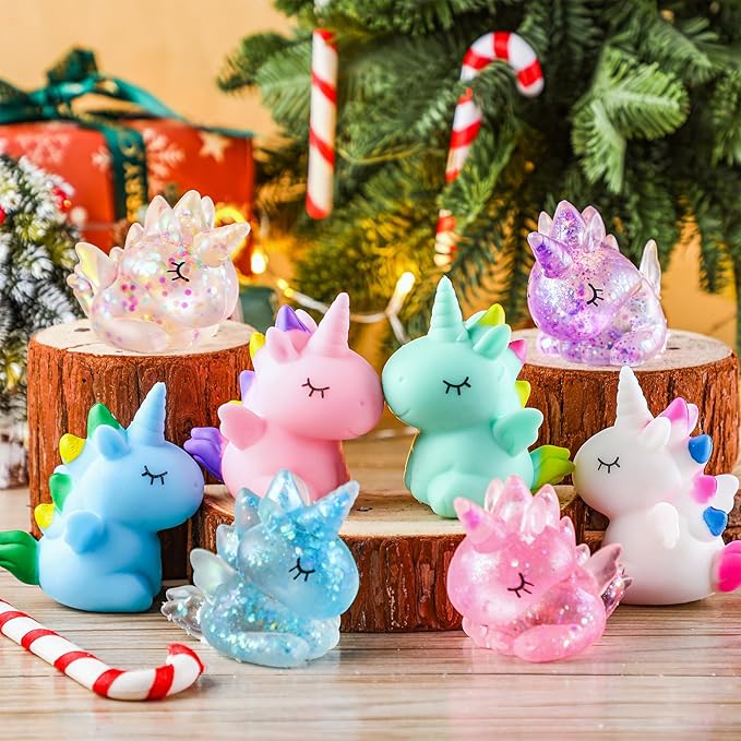 Meooeck 24 Pcs Unicorn Stress Relief Toys Mini Animal Toys for Relief Cute and Fun Stress Balls Unicorn Birthday Party Decorations for Christmas, Office, Stocking Stuffer Gift