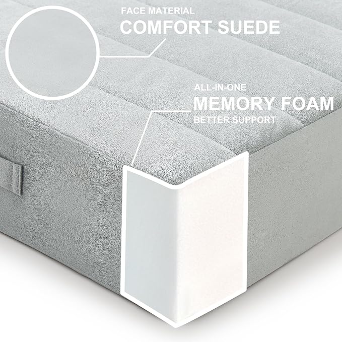 JKMAX 2 Pcs High Density Foam Floor Pillow - Upgraded Large Pillows Seating for Adults - Outdoor Floor Cushion with Soft Tufted Cover - Yoga Pillows for Sitting On Floor - 22 Inch Light Gray