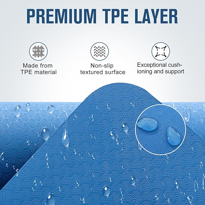 UMINEUX Extra Thick Yoga Mat, 2/5 Inch (10MM), Natural Rubber and TPE Non Slip Yoga Mats with Strap for Women Men, Eco Friendly Exercise Mat for Yoga, Pilates and Home Workout