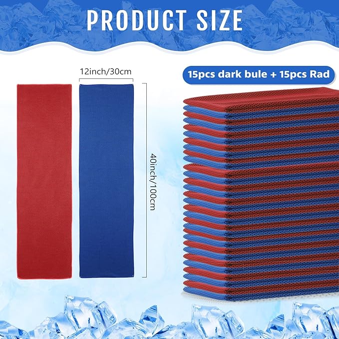 Hosuly 30 Pack Cooling Towels, 40"x12" Ice Breathable Soft Chilly Sweat Rag Microfiber Workout Rags for Gym Cooling Towels for Neck and Face for Yoga Golf Sport Running