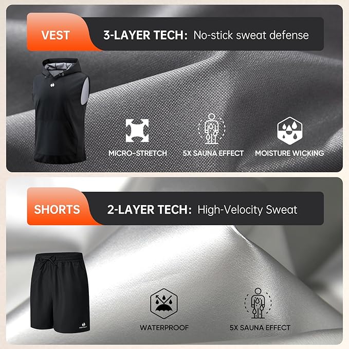 HOTSUIT Sauna Shirt for Men Anti-Rip Men's Heat Trapping Pullover Vest Hoodies Tank Top for Boxing Exercise