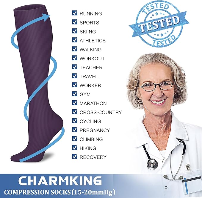 CHARMKING Compression Socks for Women & Men Circulation (8 Pairs) 15-20 mmHg is Best Support for Athletic Running,Hiking