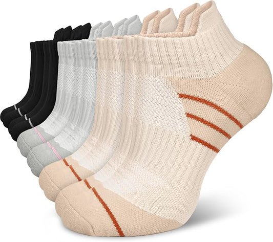 Cotton Ankle Compression Socks for Women 6 Pairs, Running Socks with Arch Support Plantar Fasciitis Athletic Sock