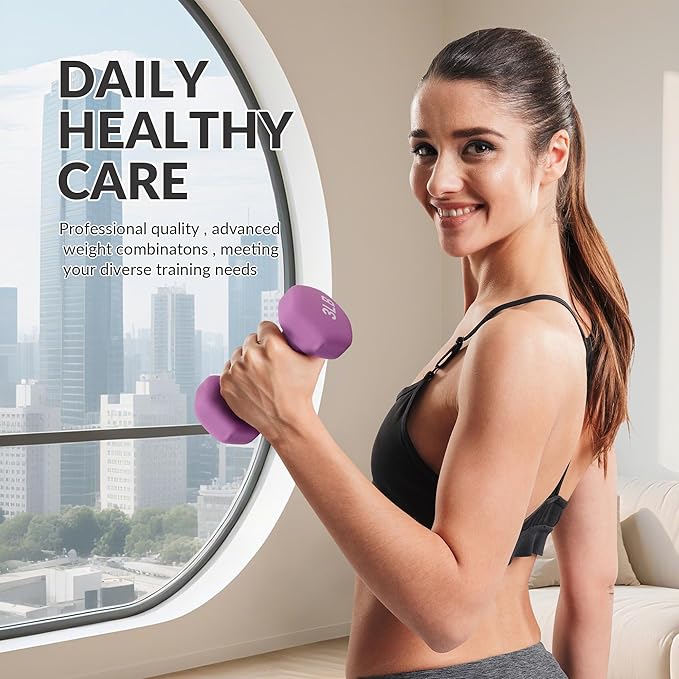 Neoprene Dumbbell Set for Women 2-5 lb | 3 Pairs Hand Weights Set with Rack, Hex Anti-Roll, Color-Coded Home Gym Gifts