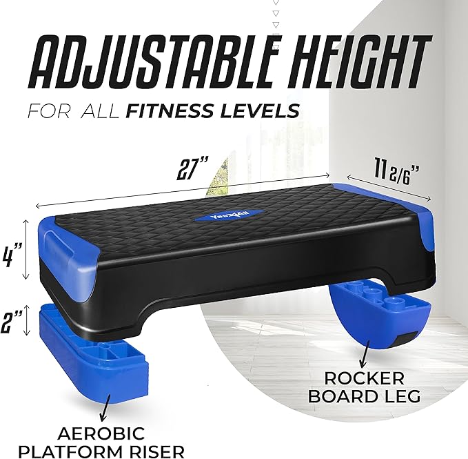 Yes4All 2-in-1 Adjustable Aerobic Step Platform Fitness Exercise Stepper with Rocker Balance Board Legs for Home Workout, Step Exercise & Balance Training